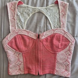 NWT Pins & Needles (Urban Outfitters) Lace Overlay Bustier Crop Top, Small